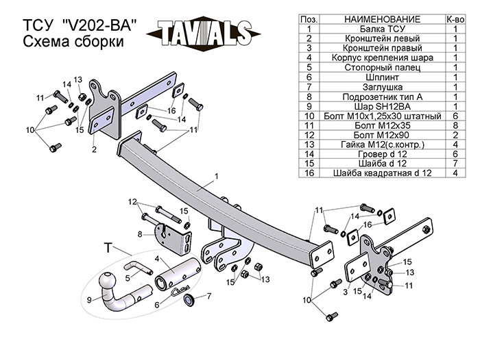 ТСУ для VOLVO XC 70 (универсал) (B) 2007-... (С БЫСТРОСЪЕМНЫМ ШАРОМ)