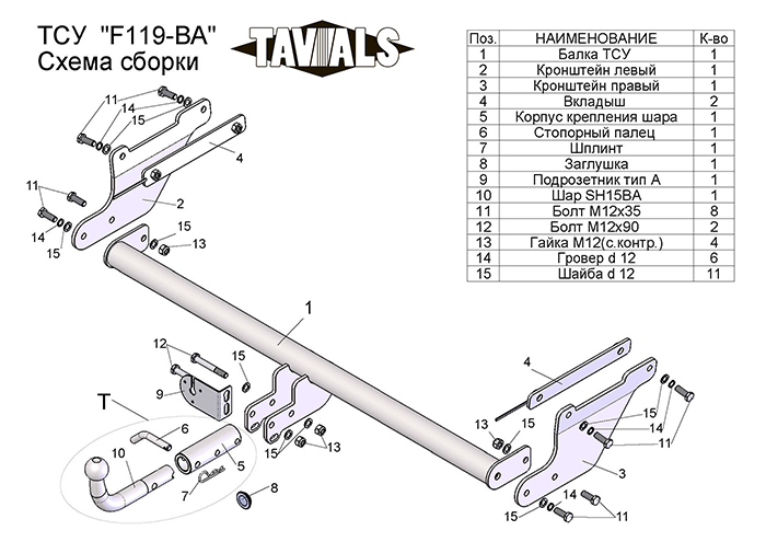 ТСУ для FORD FOCUS 3 ( универсал) 2010 - ... (С БЫСТРОСЪЕМНЫМ ШАРОМ)